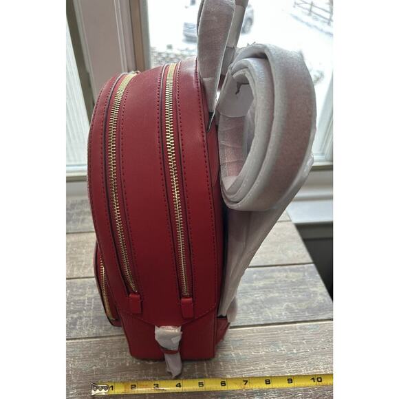 NWT Michael Kors Jaycee Medium Zip Pocket Backpack Leather Bright Red MSRP $498 - Picture 9 of 15